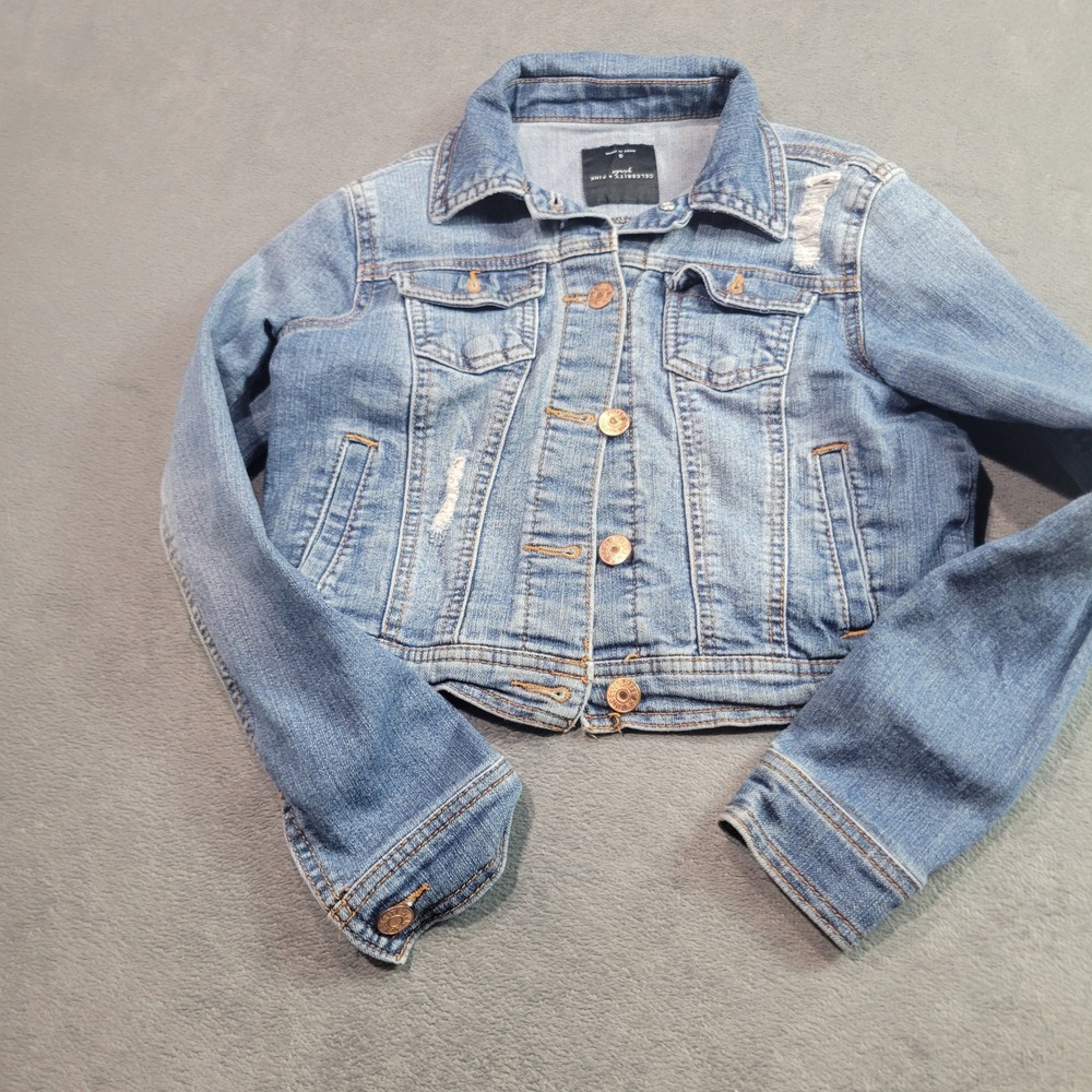 Celebrity Pink Denim Jacket Girls Sizeโ S Blue Clover Distressed Stretch Trucker